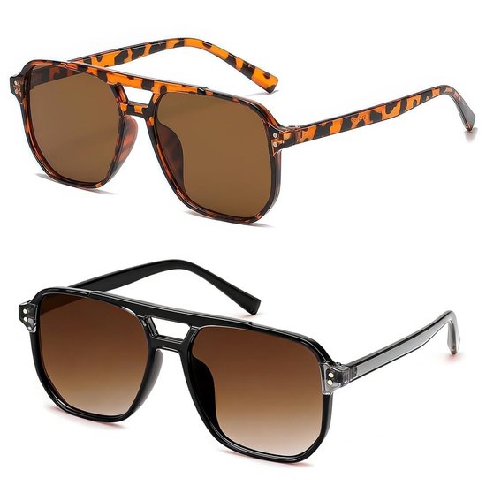 Solidchoice - Set van 2 Oversized Vintage Zonnebrillen voor Dames en Heren