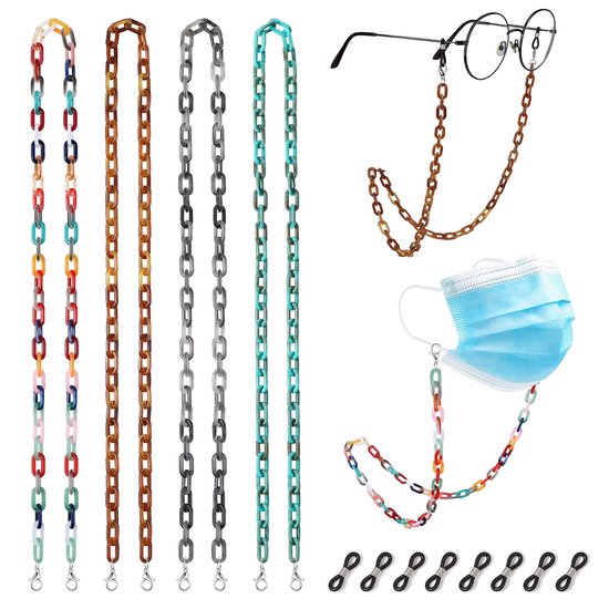 Solidchoice - Set van 4 Brilkettingen met Clips voor Volwassenen en Kinderen
