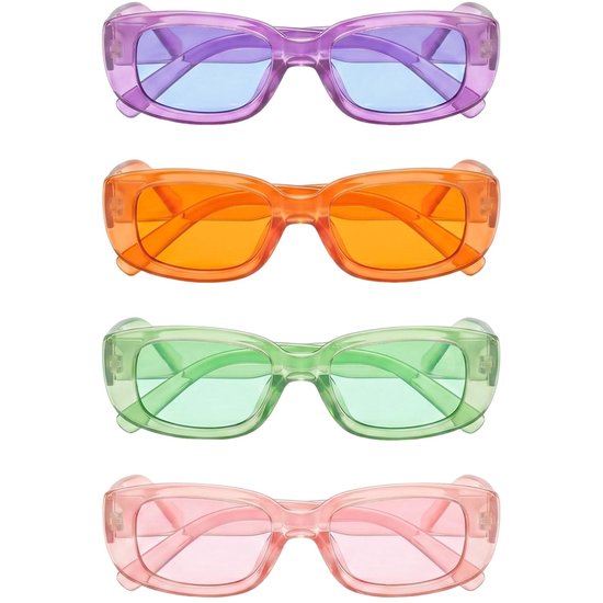Solidchoice - Set van 4 Retro Rechthoekige Zonnebrillen voor Dames