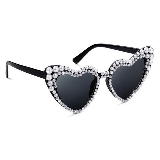 Solidchoice - Vintage Hartvormige Zonnebril met Parels voor Dames