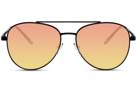 SOLO SOLIS 6241 | Piloten Zonnebril | Aviator Zonnebril | Zwart Metaal Montuur | Geel Oranje Overloop Lens | Retro & Classic Bril | Festival Zonnebril | Rave Bril | Carnavalsbril | Unisex Zonnebril | Trendy Party & Outdoor + brillen sleeve & doek