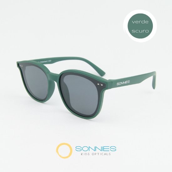 Sonnies - Kinder Zonnebril Pistoia Verde Scuro - Leeftijd 7 jaar - 8 jaar - 9 jaar - 10 jaar - gepolariseerde glazen UV400 bescherming - lichtgewicht frame - buigzaam flexibel - jongens meisjes - kinderzonnebril - Zonnebril Kind - kleur donkergroen van Sonnies