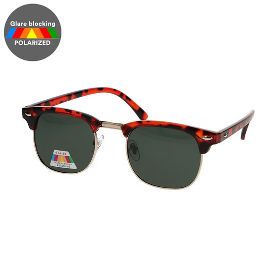 Spectrum Polarized Zonnebril Club Vierkant Havana Goud Groen Unisex