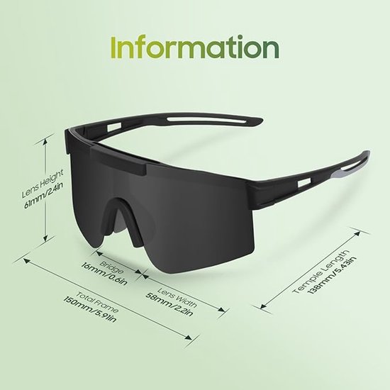 Speedbikebril, gepolariseerde zonnebril voor dames en heren, UV400-bescherming, ideaal voor fietsen, motorrijden, skiën en hardlopen. van Merkloos