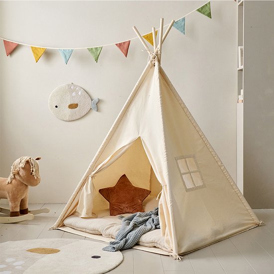 Speeltent Off-White - Wigwam met dunne Vloerbodem - Tipi voor Kinderen 100 % Katoen - Creëer een Magische Speelplek van Beeztees