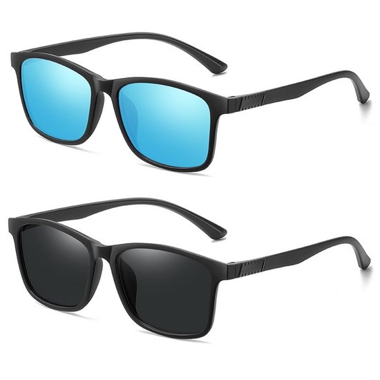 Sport Zonnebril - 2 Stuks - 16g Ultralicht - Lifestyle Zonnebril - Trendy Zonnebril - UV400 HD & Stootvast - Waterafstotend - Voor MTB & Outdoor - Heren & Dames - blauw & Zwart van Merkloos