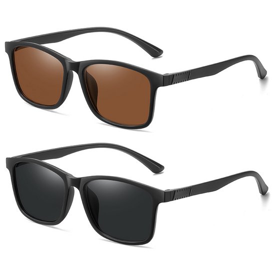 Sport Zonnebril - 2 Stuks - 16g Ultralicht - Lifestyle Zonnebril - Trendy Zonnebril - UV400 HD & Stootvast - Waterafstotend - Voor MTB & Outdoor - Heren & Dames - Bruin & Zwart van Merkloos