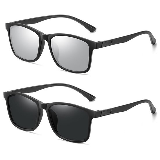 Sport Zonnebril - 2 Stuks - 16g Ultralicht - Lifestyle Zonnebril - Trendy Zonnebril - UV400 HD & Stootvast - Waterafstotend - Voor MTB & Outdoor - Heren & Dames - grijs & Zwart van Merkloos