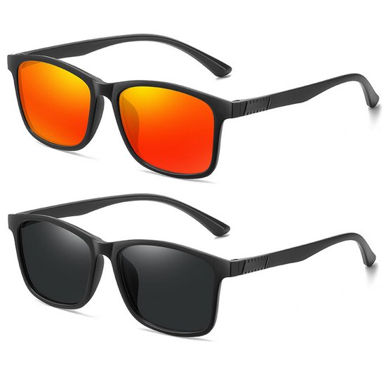 Sport Zonnebril - 2 Stuks - 16g Ultralicht - Lifestyle Zonnebril - Trendy Zonnebril - UV400 HD & Stootvast - Waterafstotend - Voor MTB & Outdoor - Heren & Dames - Oranje & Zwart van Merkloos