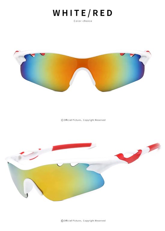 Sport zonnebril UV400 outdoor (rood-wit), multicolor glas
