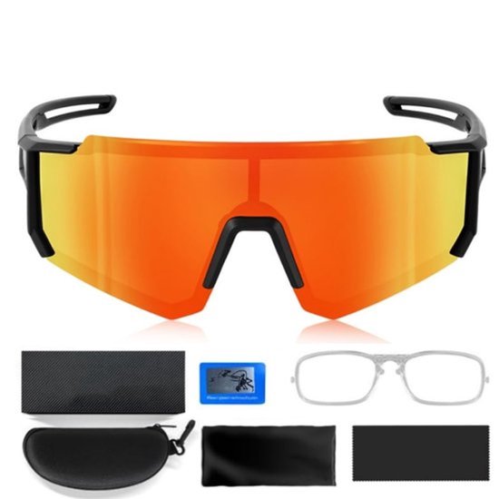 Sportbril gepolariseerd UV400 - Fietsbril - Sportzonnebril - Bescherming tegen zand/wind - Polycarbonaat - Hoogwaardig frame - Zonnebril