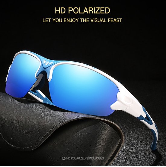 Sportbril zonnebril UV400 outdoor wit blauw van Merkloos