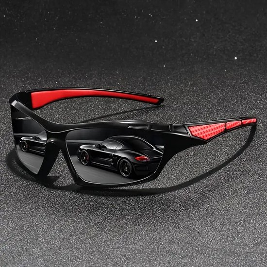 Sportieve zonnebril - met stofzakje en poetsdoekje - rood/zwart van Merkloos