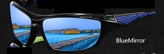 Sportieve zonnebril - zwart/blauw - spiegelende glazen van Merkloos