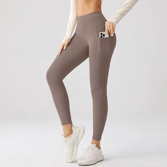 Sportlegging met zakje dames - Sportkleding dames - Sportbroek dames - Sportlegging - Shape legging - Sportlegging dames high waist - Hardloopbroek dames - yoga legging dames - Kaki Maat M - Gym Revolution van Gym Revolution