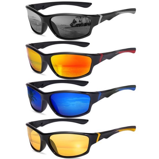 Sportzonnebril Set 4 Stuks - Gepolariseerde Zonnebrillen - UV400 Bescherming - Heren/Dames - Comfortabel en Duurzaam - Ideaal voor Outdooractiviteiten - Zonnebril