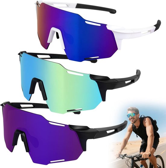 Sportzonnebril set van 3 - gepolariseerd - winddicht - ideaal voor outdoor activiteiten - SnelShoppen