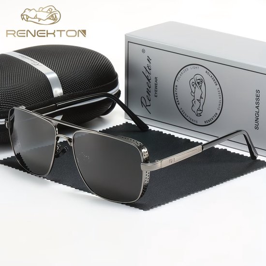 Stoere Heren Zonnebril - Vierkant Montuur met Binnenrand - Polarized - Inclusief Koker