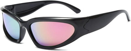 Stoere Kinder Zonnebril Ovaal Y2K Wrap Around UV400 Bescherming Inclusief Brillen etui van Merkloos