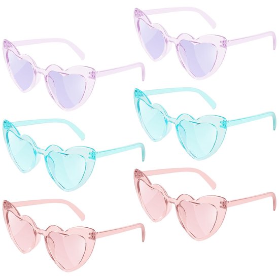 Store_9 - Hartvormige Zonnebrillen - Retro Vintage - Modieus en Comfortabel - Blauw Paars Roze - Geschikt voor Dames en Kinderen - 6 Stuks van Merkloos
