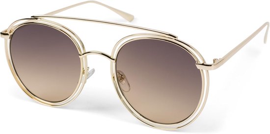 styleBREAKER Dames zonnebril met ronde glazen en dubbel montuur, polycarbonaat lenzen, hippie-look 09020122