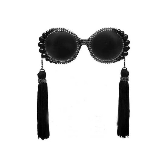 Summervibe Zonnebril met kwastjes - Dames Bril - Donker Glas - Getint - Zwart - Kralen van SUMM