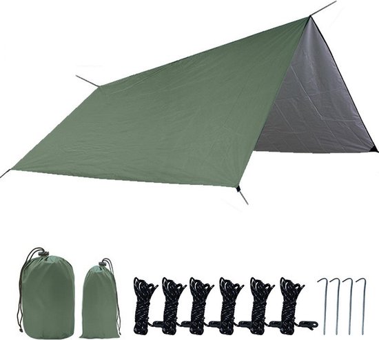 TDR - Outdoor Draagbaar Zonnescherm Met Opbergtas - Waterdicht - Tarps voor Kamperen 300 *300cm - 3-4 Personen -Leger groen van TDR