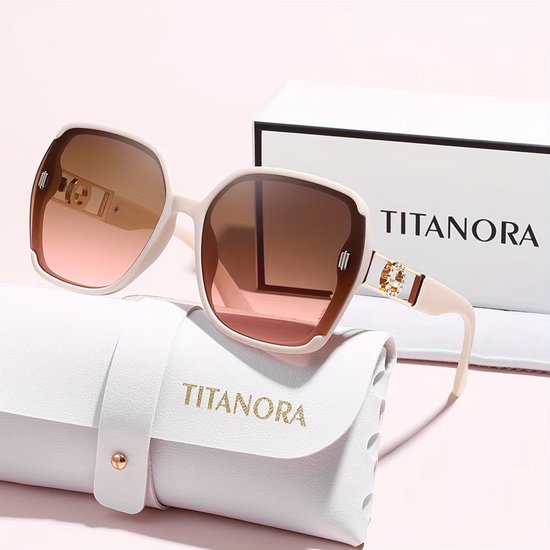Tea Pink Oversized Fashion Zonnebril - Vierkante Unisex Bril met Luxe Gouden Details