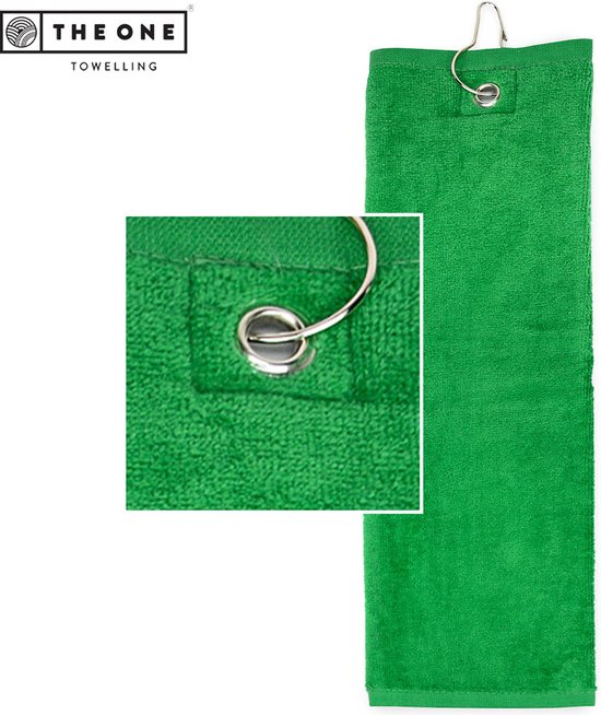The One Towelling Golfhanddoek - 40 x 50 cm- Sporthanddoek - Terry Velours - 100% Gekamd Katoen - Met metaal oog en karabijnhaak - Groen van Merkloos