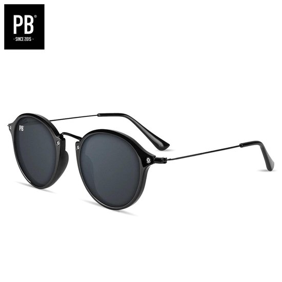 Tijdelijk: 1+1 Gratis Actie | PB Sunglasses - Brooklyn Matte Black. - Zonnebril heren en dames - Gepolariseerd - Mat zwart frame - Ronde zonnebril stijl van T