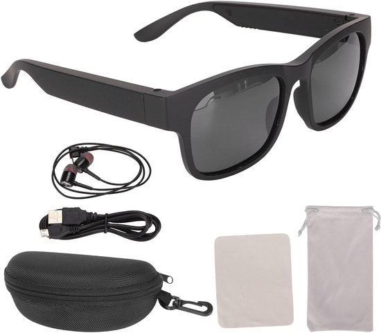 Titel: Stereo Draadloze Bluetooth-zonnebril Zwart Montuur Ruisonderdrukkende Intelligente Zonnebril met Hoofdtelefoon voor Fietsen Hardlopen Rijden Vissen (glamour zwart) van Merkloos