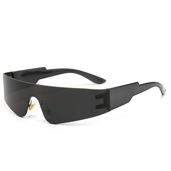 Toekomstige Wrap Around Zonnebril Y2K Zilver – Randloos Cyberpunk Bril – Voor Dames en Heren – Rave & Feestjes