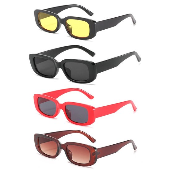 Tovbmup Rechthoekige zonnebril met vier panelen - Vintage zonnebril - Zonnebrillenset - Vintage vierkante damesbril - 4 stuks van Merkloos