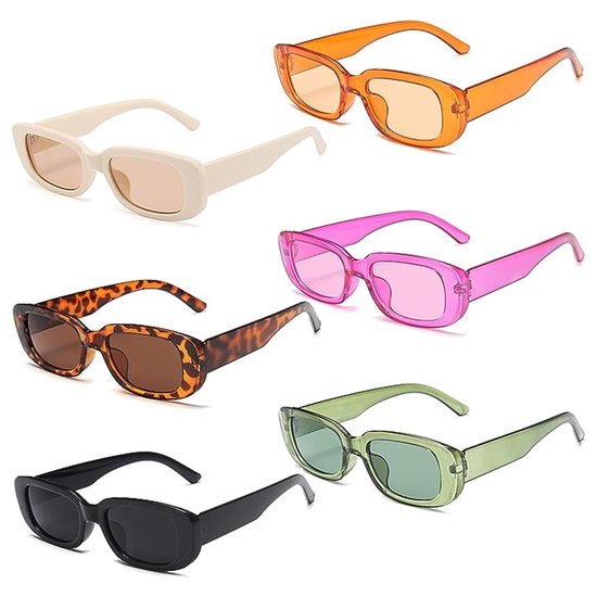 TOVBMUP - Rechthoekige zonnebril met vier panelen - Vintage zonnebril - Zonnebrillenset - Vintage vierkante damesbril - 6 stuks van Merkloos