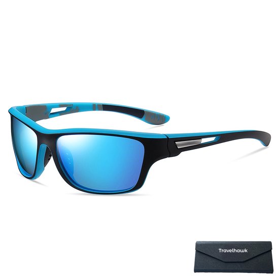 Travelhawk Zonnebril - Gepolariseerde Sportbril met UV400 Bescherming – Heren & Dames – Fietsen, Wandelen, Werk, Zwemmen & Wintersport – Fietsbril, Wielrennen & Sport – Blauw van Merkloos