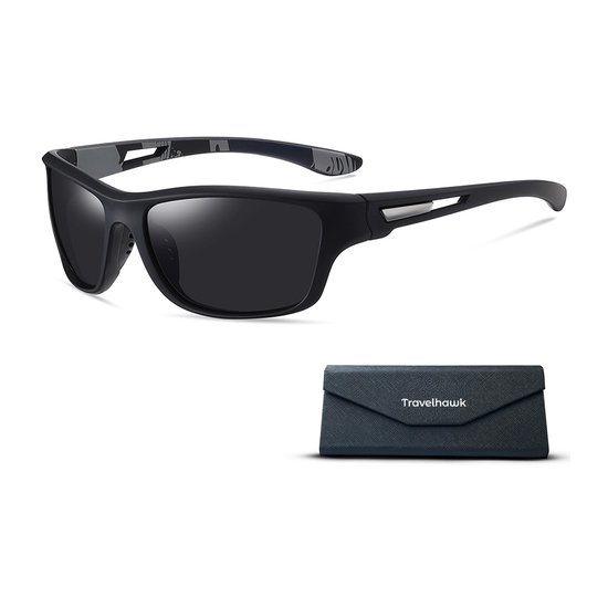 Travelhawk Zonnebril - Gepolariseerde Sportbril met UV400 Bescherming - Heren & Dames - Fietsen, Wandelen, Werk, Zwemmen & Wintersport - Fietsbril, Wielrennen & Sport - Zwart van travelhawk