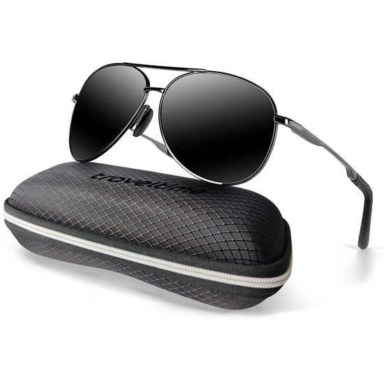 Traveltime® - Piloten Zonnebril - Gepolariseerd - Dames / Heren - Unisex - met Volledig Cadeaupakket - Zwart van T