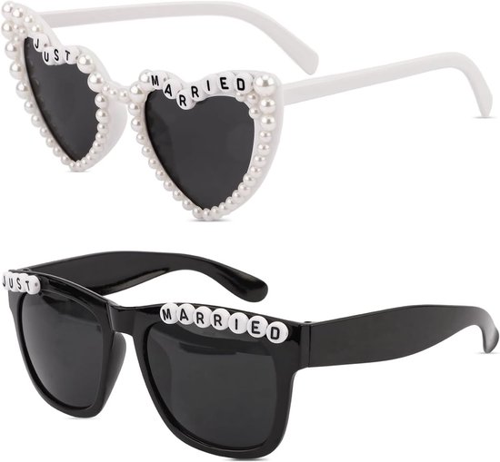 Twee Stuks Bruiloft Zonnebrillen Voor Bruid En Bruidegom Witte Hartvorm Zonnebrillen Feest Decoratie Accessoires Voor Nieuw Getrouwden En Trouwpartijen van Nuptio