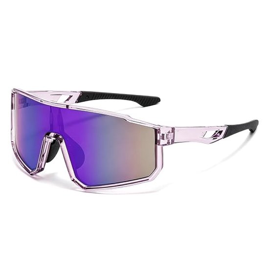 Unisex fietszonnebril, UV400 meekleurende gepolariseerde veiligheidsbril, sportzonnebril (paars-transparant).