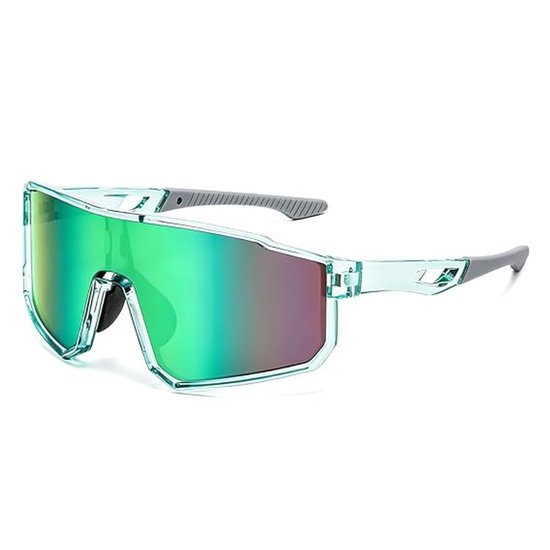 Unisex fietszonnebril, UV400 meekleurende gepolariseerde veiligheidsbril, sportzonnebril (transparant groen).