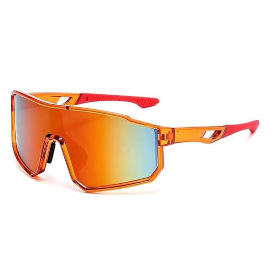 Unisex fietszonnebril, UV400 meekleurende gepolariseerde veiligheidsbril, sportzonnebril (transparant oranje).