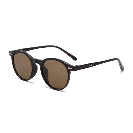 Unisex retro ronde zonnebril – Getinte glazen – Ideaal voor kleine gezichten – Jaren 70-stijl – UV-bescherming – bruin