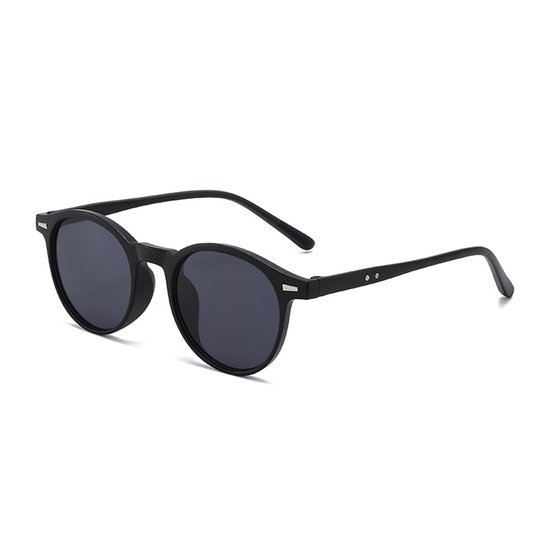 Unisex retro ronde zonnebril – Getinte glazen – Ideaal voor kleine gezichten – Jaren 70-stijl – UV-bescherming – Zwart