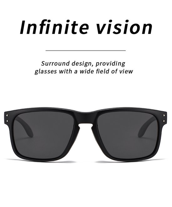 Unisex zwarte zonnebril, gepolariseerd voor UV-bescherming, retro vierkant design - zwarte en grijze lenzen van Merkloos