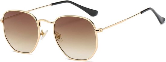 Veelhoekige zonnebril voor heren en dames, licht zeshoekig metalen frame, UV400-bescherming