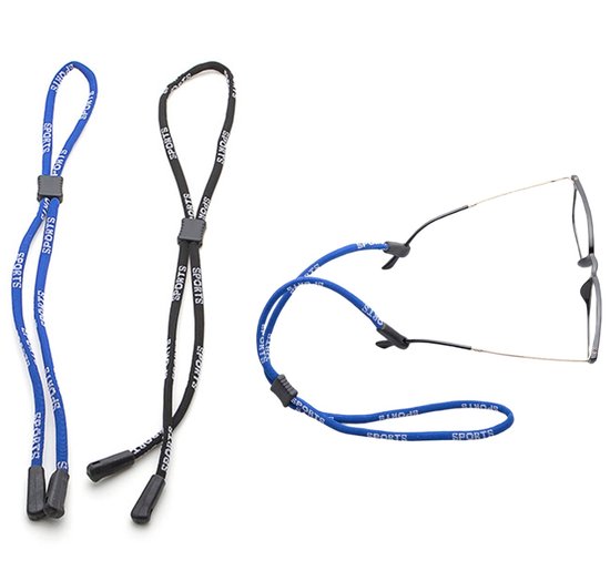 Verstelbare brillenkoorden - Zwart / Blauw, 2-pack van Merkloos