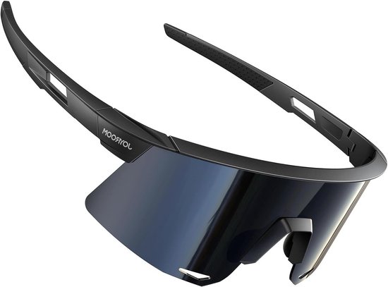 Verstelbare sportzonnebril met UV400 bescherming voor fietsen, hardlopen en e-biken, anti-fog en polariserend glas, zwart van Merkloos