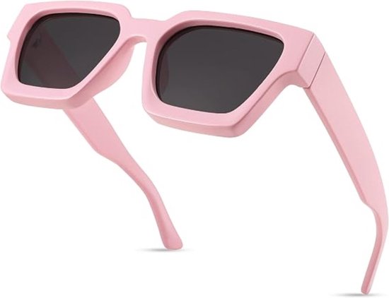 VHV Zonnebril vierkant - Zonnebrillen - Festival bril - Rave bril - Glasses - Dik montuur - Roze