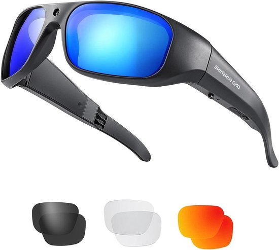 Video Zonnebril - Camera Bril - Outdoor Opnames - 4K Ultra HD - 256GB Geheugen - Spiegel Blauw van Merkloos