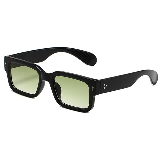 Vierkante zonnebrillen voor dames en heren, stijlvolle, dikke rechthoekige zonnebril, zwarte tint, UV400-bescherming (zwart montuur met groene kleurovergang). van Merkloos